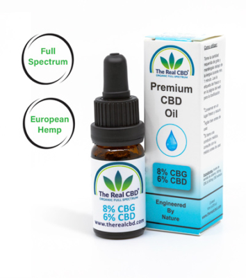 8% CBG Olie-The Real CBD-Danmark-Spanien-UK-Tyskland