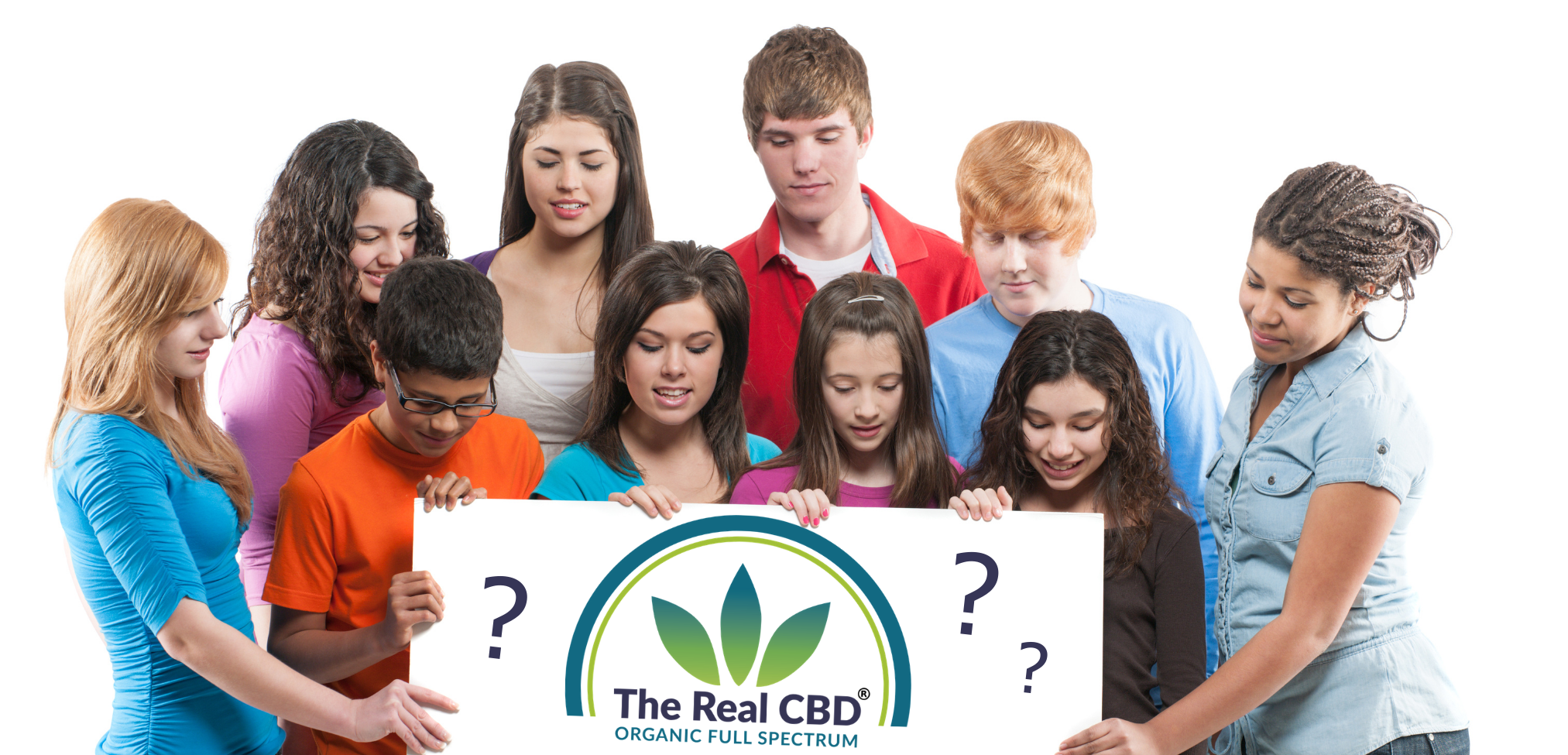 Teenagere kigger ned på The Real CBD-logoet