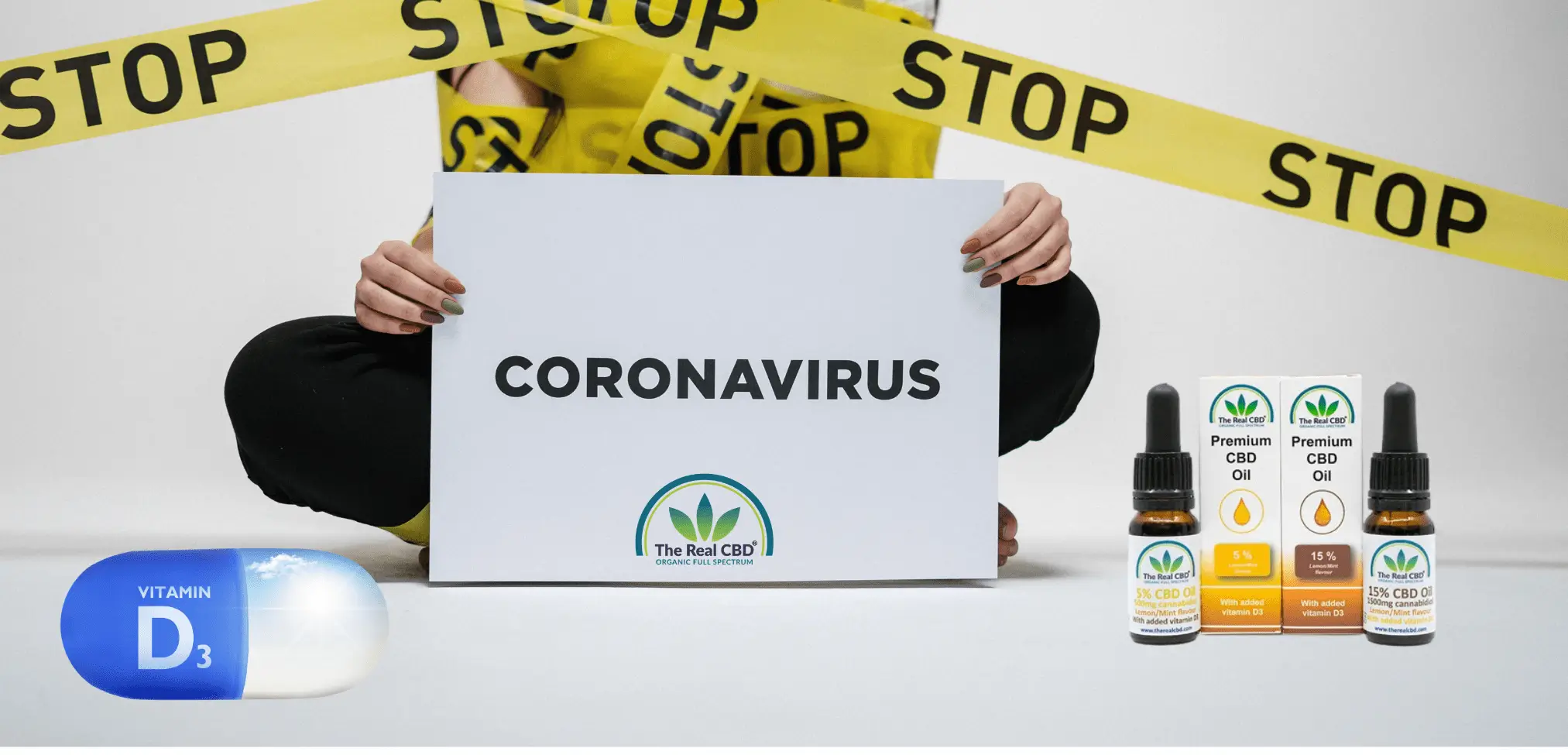 Coronavirus-skilt med STOP-tape omkring