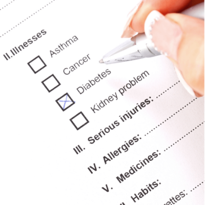 Multiple choice-liste med afkrydsning af diabetes