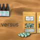 CBD olie og CBD kapsler på sand