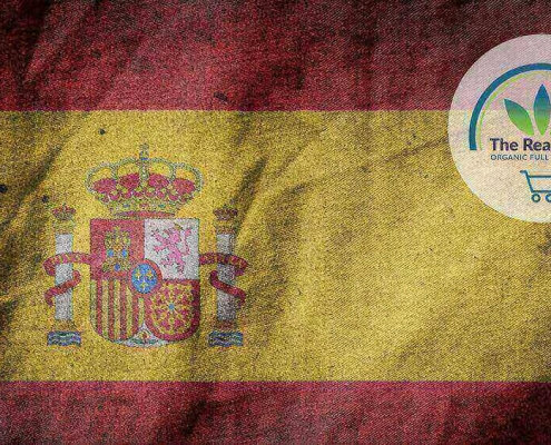 Spansk flag med The Real CBD-logo