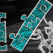 The-Real-CBD-Blog-what-is-the-entourage-effect Kridtmennesker bygger et vandret puslespil