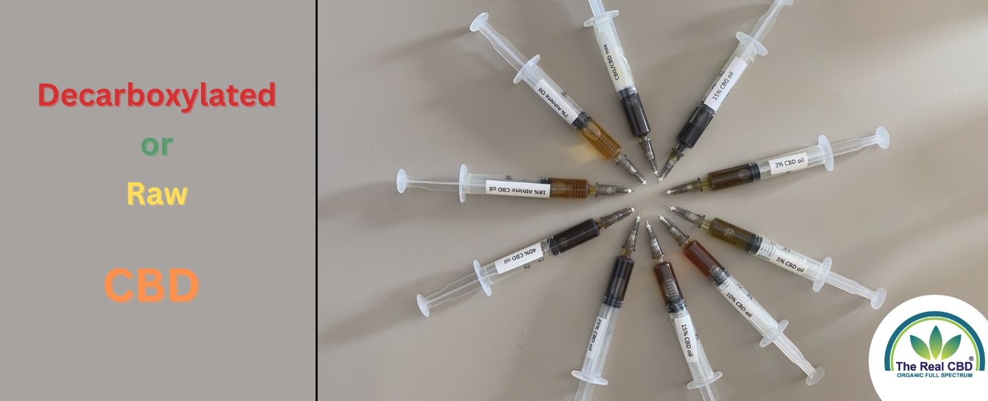 10 sprøjter lagt i en cirkel, der demonstrerer forskellige farver af CBD-olie