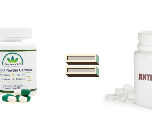 CBD kapsler og antibiotikum med et = imellem
