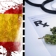 Spansk flag med cannabis på en rapport