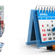 Indkøbsvogn med CBD produkter ved siden af en kalender med en nål i.