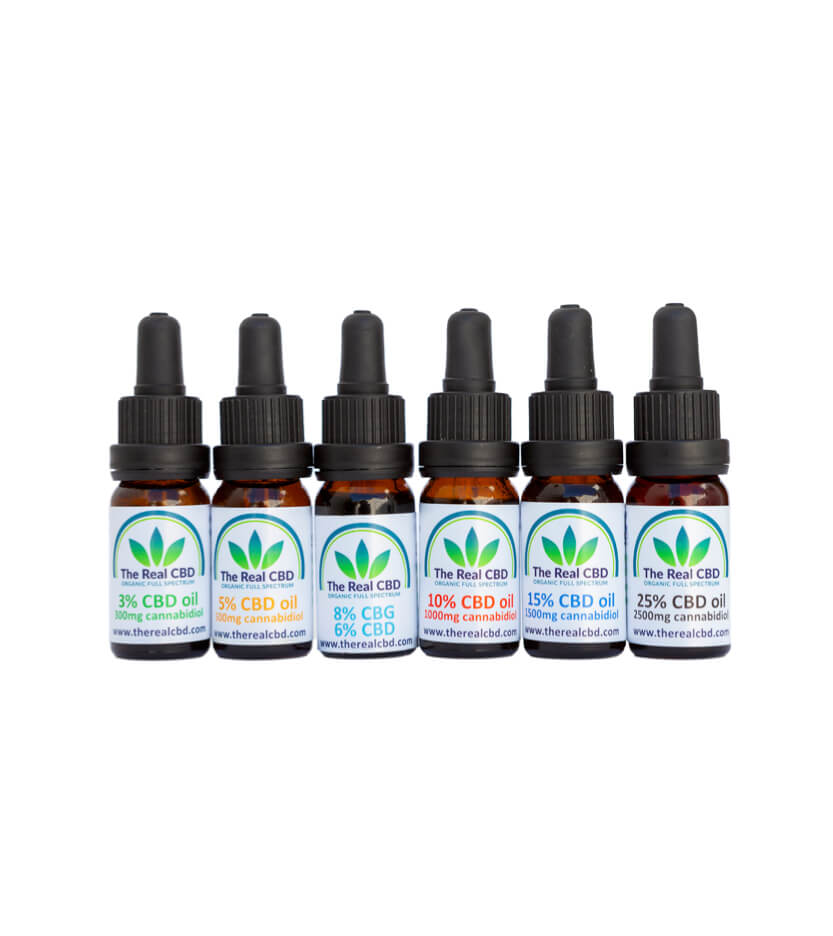 Línea de frascos de tintura de aceite de CBD - The Real CBD marca