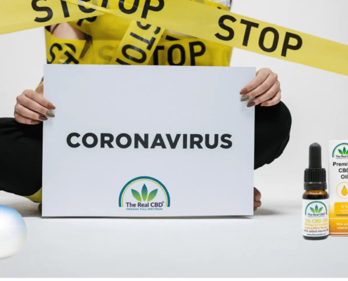 Aceite de CBD con vitamina D y señal de coronavirus