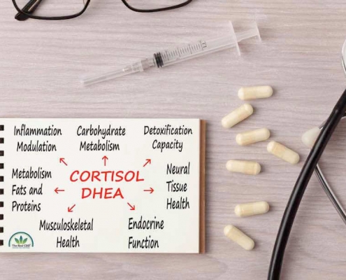 Cuaderno de cortisol sobre una mesa con cápsulas y un estetoscopio