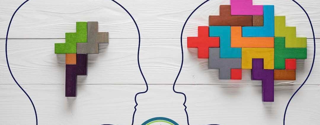 Cabezas con ladrillos de colores en el interior