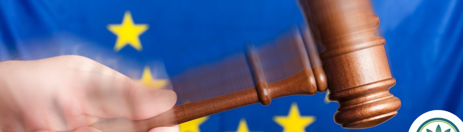 Martillo delante de la bandera europea