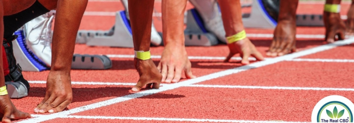 Corredores en la línea de salida de una pista