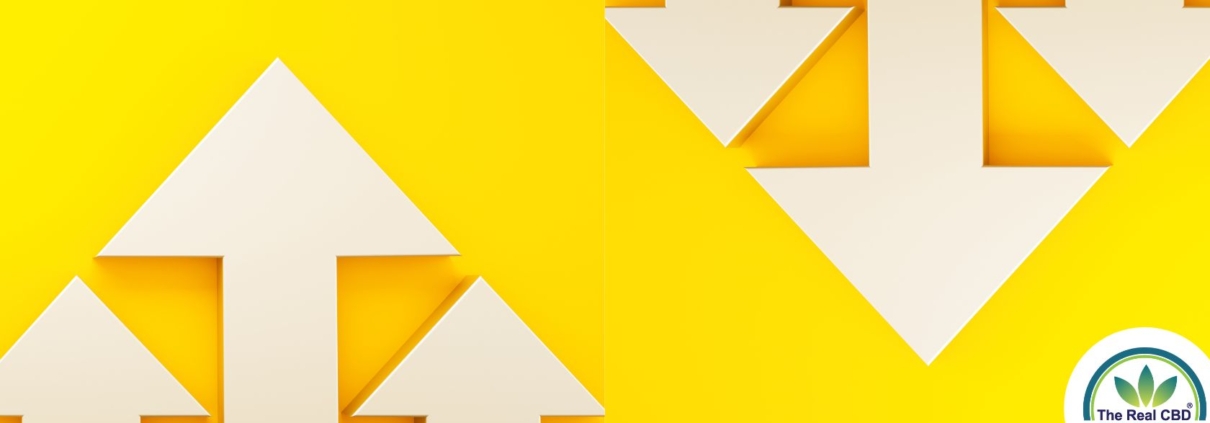 White arrows pointing up and down on yellow background