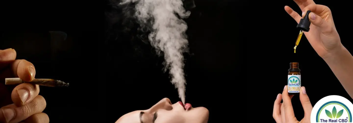 Mano sujetando un porro. Mujer fumando. Mano sosteniendo aceite de CBD