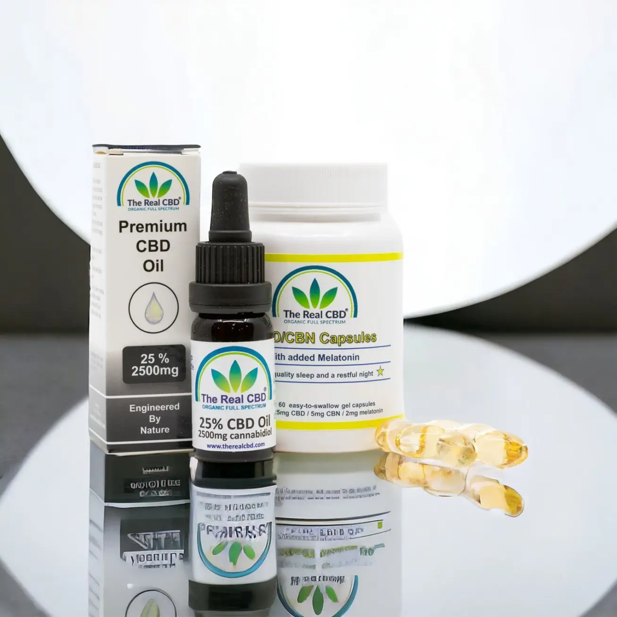 Productos de CBD en un espejo - The Real CBD Marca