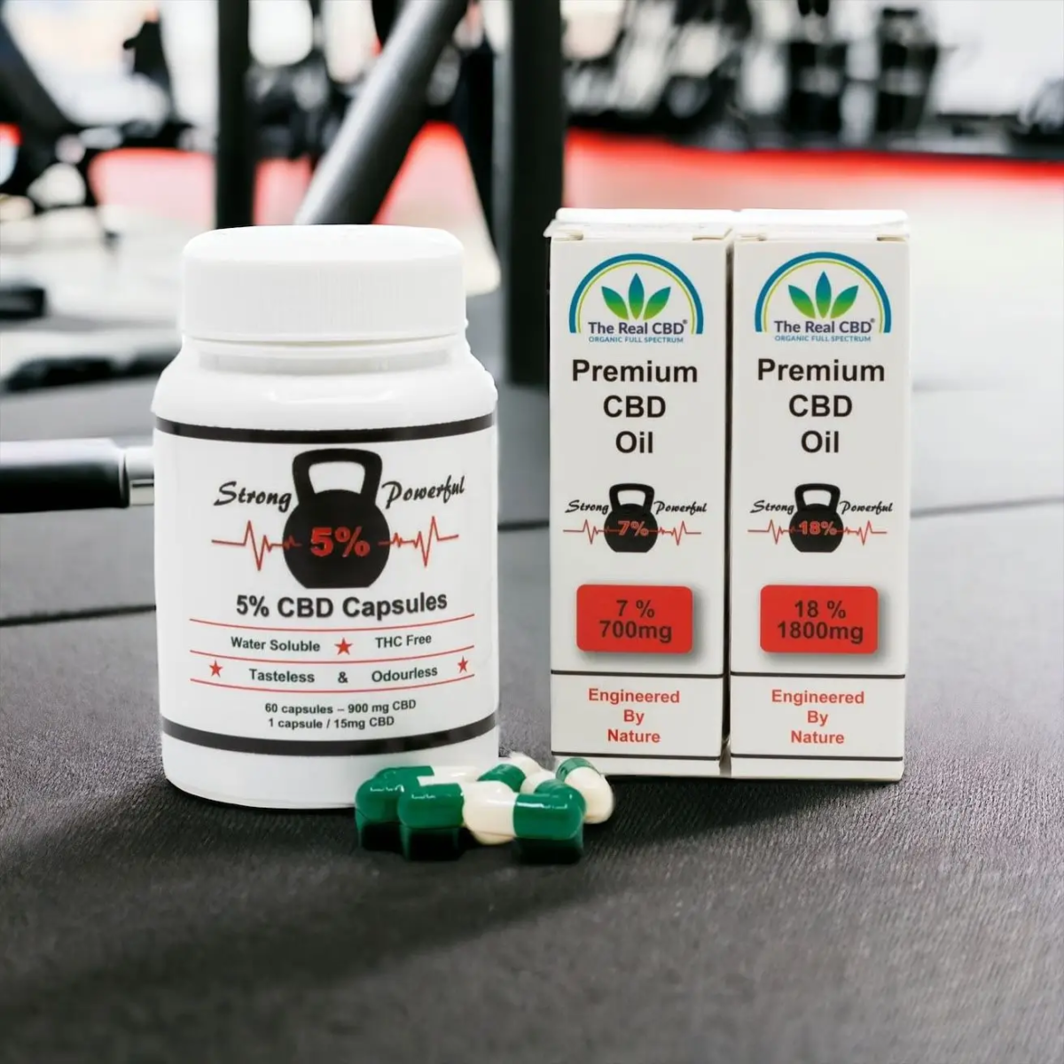 Productos deportivos CBD en un gimnasio - The Real CBD Marca