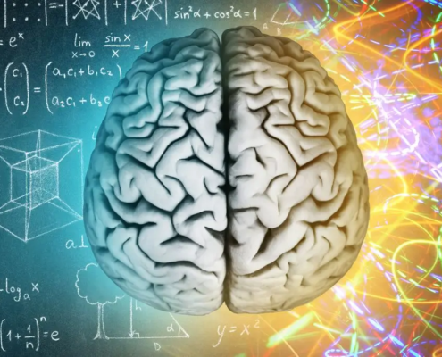 Mitades del cerebro con álgebra y corriente eléctrica