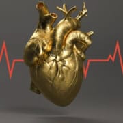 The-Real-CBD-Blog-es-bueno-el-CBD-para-el-corazón Corazón humano dorado con línea de electrocardiograma que lo atraviesa