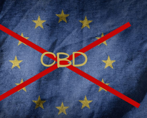 Estrellas Europa sobre tela vaquera con la palabra CBD cruzada