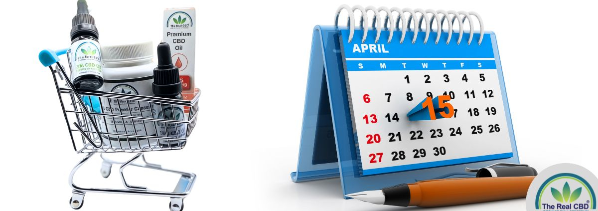 Carrito de la compra con productos de CBD junto a un calendario