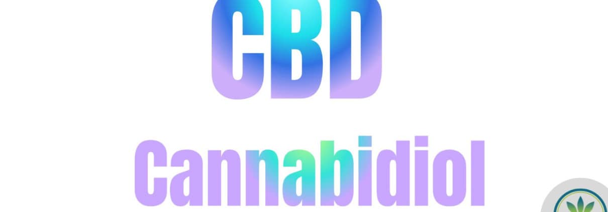 CBD escrito en mayúsculas de color morado