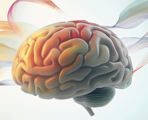 Un dibujo de un cerebro del que sale humo de colores por ambos lados.