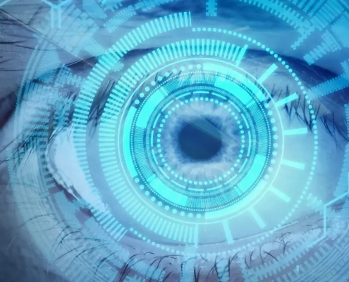 Ojo azul a través de un microscopio