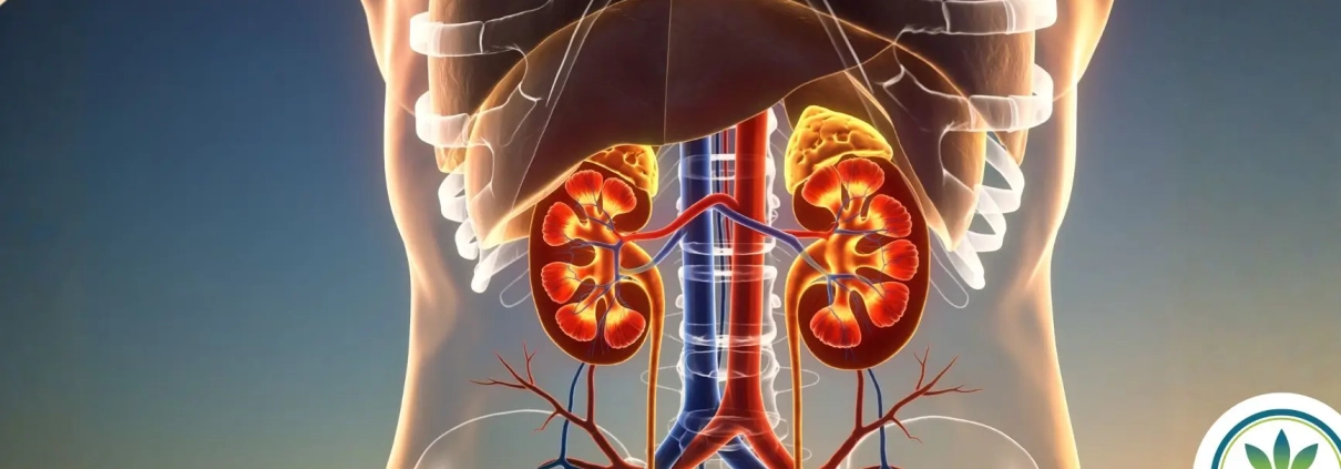 Infografía de los riñones humanos en un torso