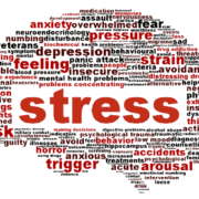 stressbrain Stress und andere Wörter in Form eines Gehirns