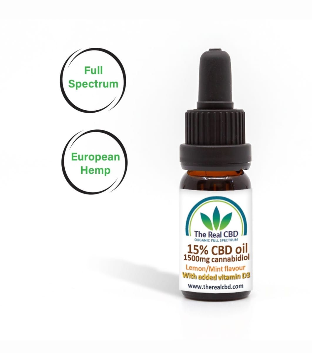 CBD tincture bottle 15% CBD with vitamin D - The Real CBD Brand