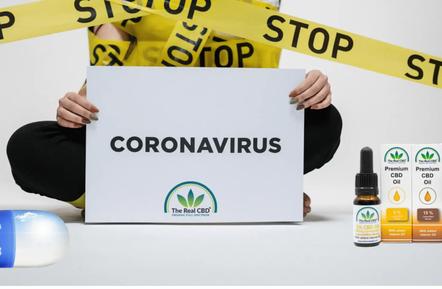 Coronavirusteken met vitamine D-capsule en CBD-olie