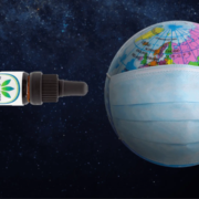 CBD und Covid 19 - Forschungsbericht Globus mit Maske und CBD-รl