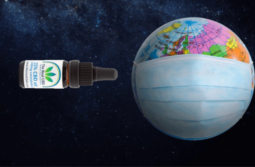 Globe with mask on and a CBD oil