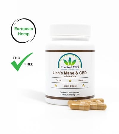 Löwenmähne und CBD-Kapseln im Glas - The Real CBD Brand