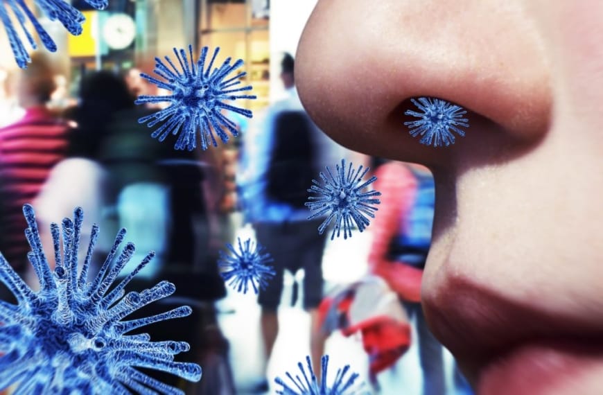 Virus bleus sortant d'un nez