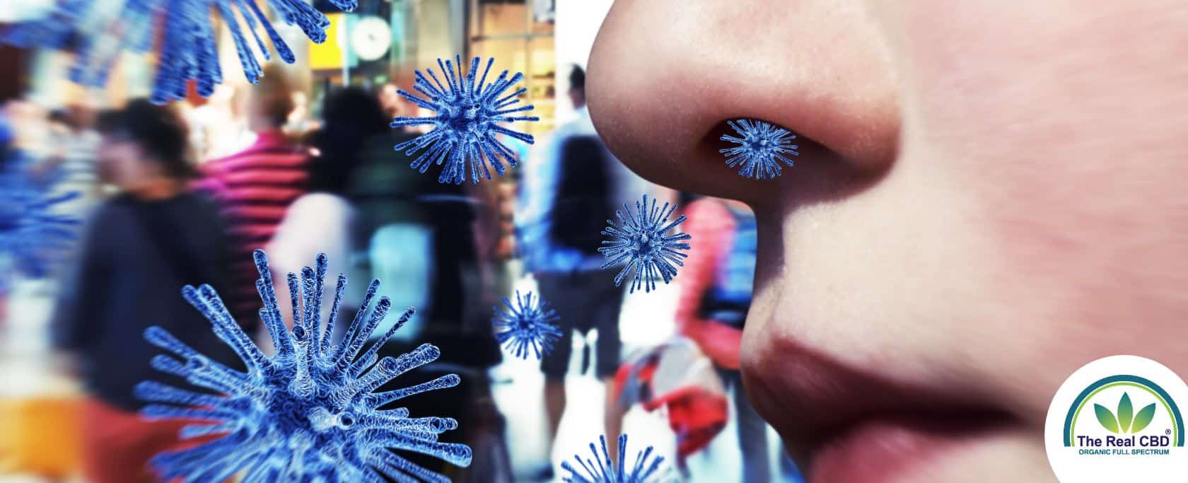 Blauwe virussen die uit een neus komen
