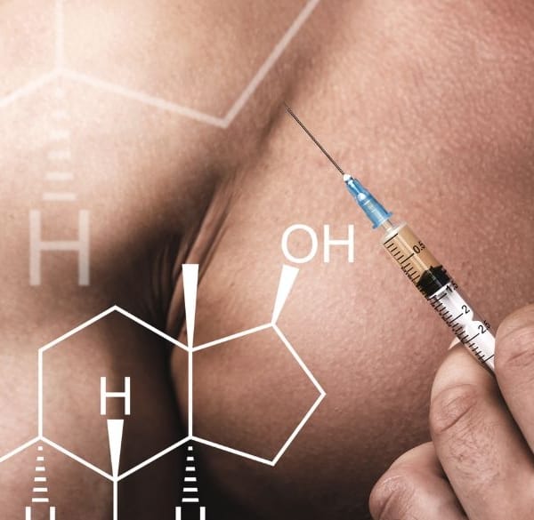 Gespierde man met spuit die zichzelf wil injecteren