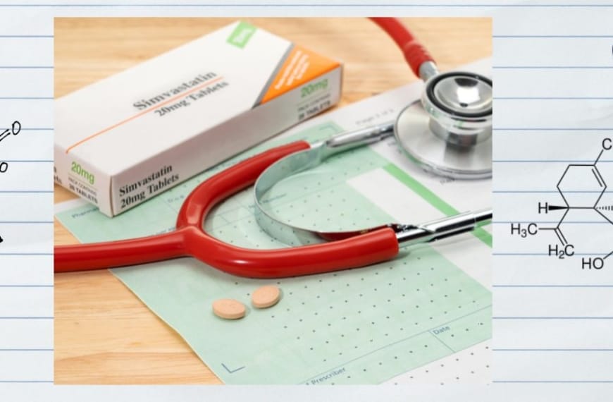 Doctors table with statins and the chemical formulations of CBD and Statins