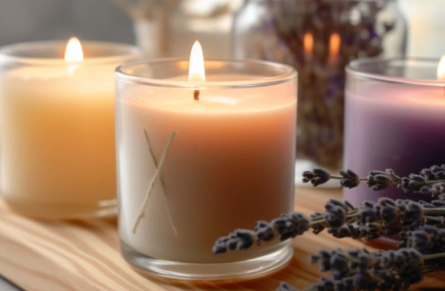 Line of brown light candles on a tabletop