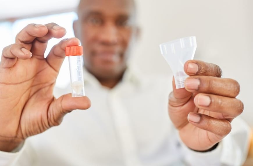Man holding a saliver test
