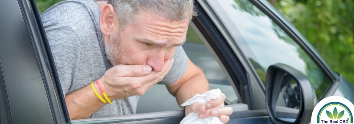 A man vomiting out of a car window