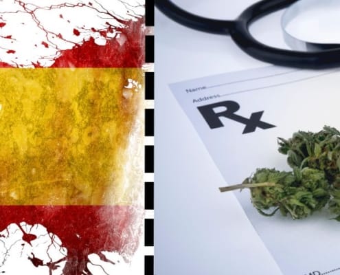Spanish flag and some marihuana on a doctors report