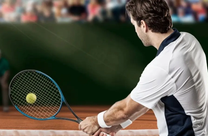 Mann bei einer Tennismeisterschaft auf dem Platz