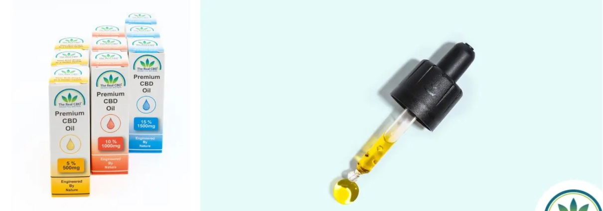 CBD dropper on green surface