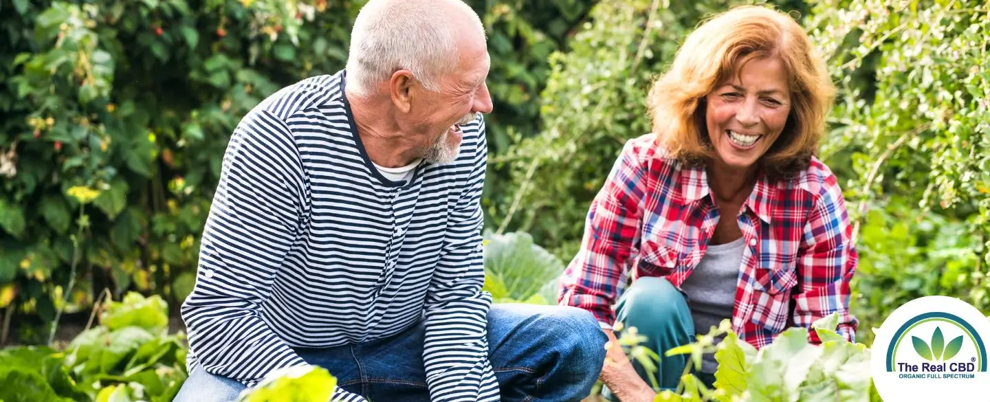 A happy couple gardening