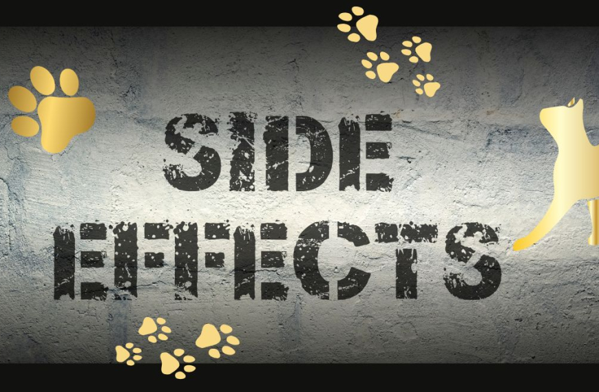SIDE EFFECTS sign with paw prints and a cat