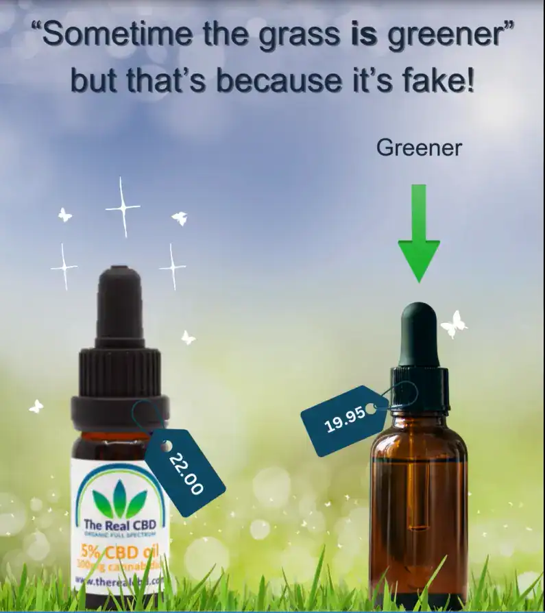 2 bottles of CBD oil on a lawn