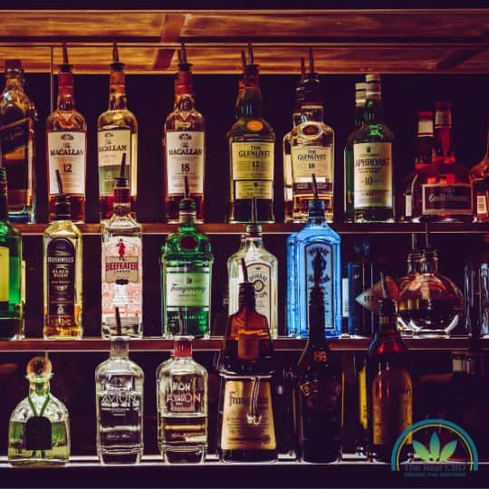 Shelves of alcohol in a bar