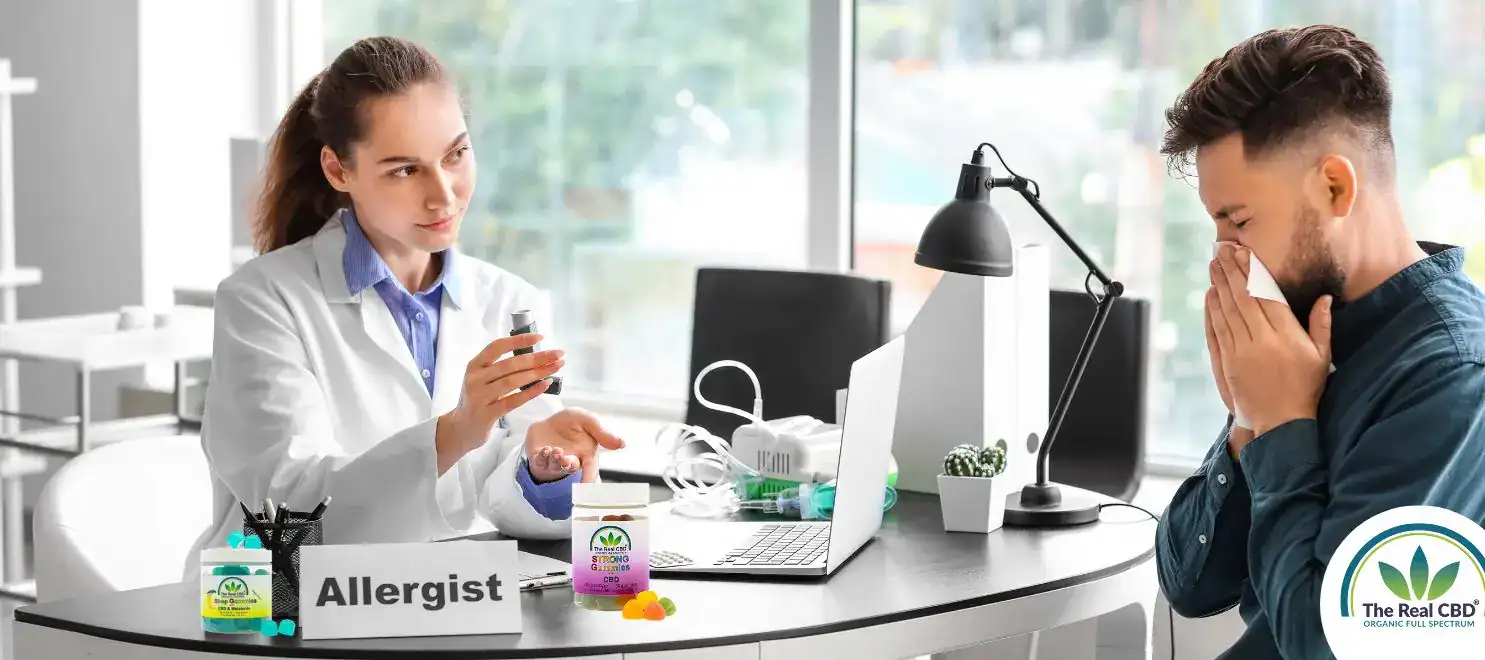 Doctors office where a patient is having an allergy and the doctor handing over a prescription